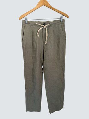 Spier & Mackay Slim Fit 100% Linen Pants With Drawstring Waist Olive Green Size